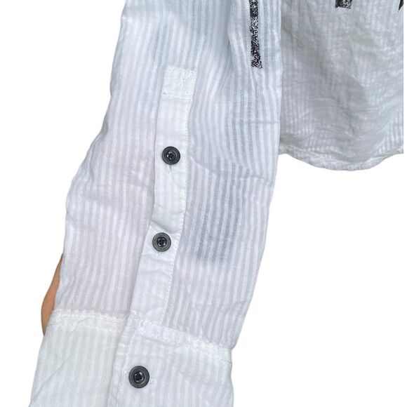 y2k Fox racing white black stripes stars lightweight summer button down size m - Picture 5 of 7